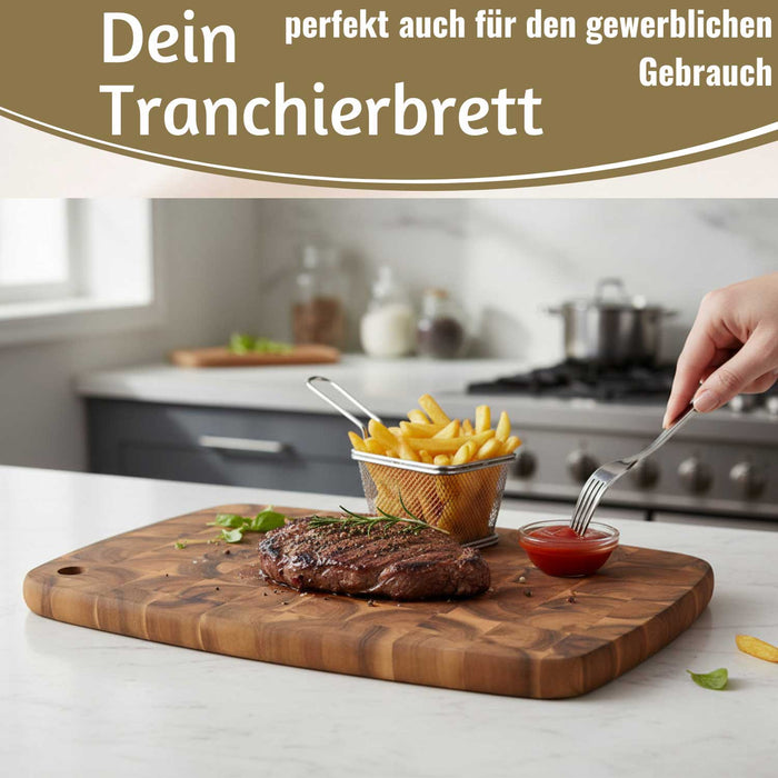 KI-generiertes Bild,Profi Holz Schneidebrett Stirnholz 32cm Akazie Küchenbrett Tranchierbrett