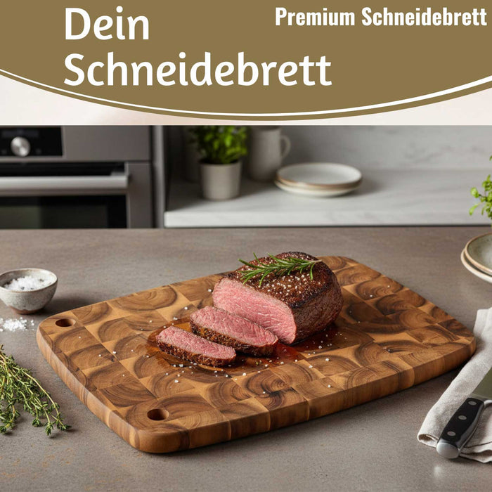 KI-generiertes Bild,Profi Holz Schneidebrett Stirnholz 40cm XL Akazie Küchenbrett Tranchierbrett