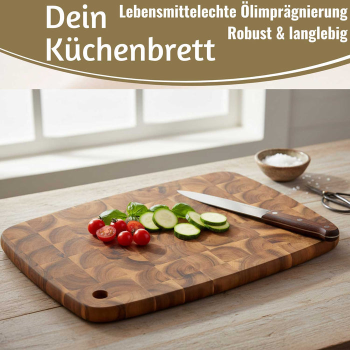 KI-generiertes Bild,Profi Holz Schneidebrett Stirnholz 40cm XL Akazie Küchenbrett Tranchierbrett