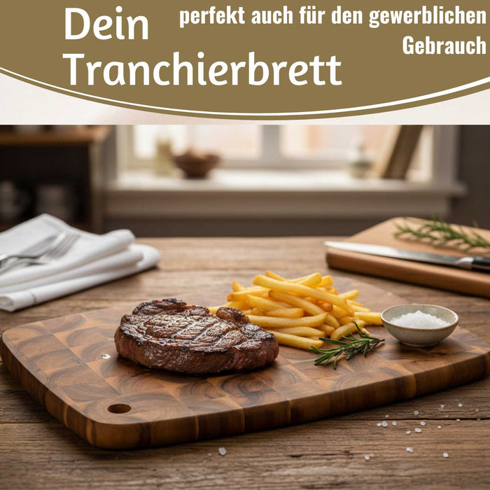 KI-generiertes Bild,Profi Holz Schneidebrett Stirnholz 40cm XL Akazie Küchenbrett Tranchierbrett