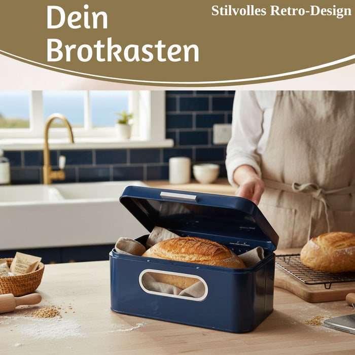 Vintage Brotkasten Blau 30cm Metall mit Deckel Retro Brotbox Aufbewahrungskorb