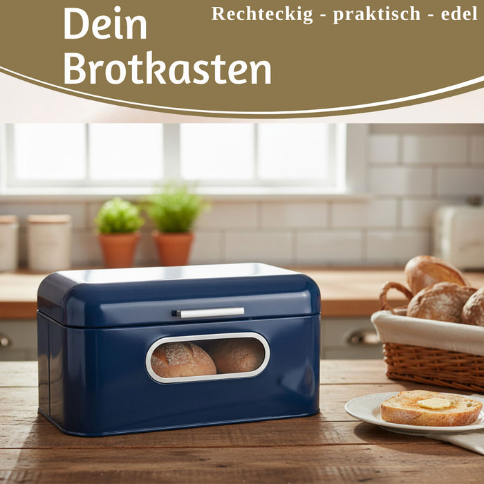 Vintage Brotkasten Blau 30cm Metall mit Deckel Retro Brotbox Aufbewahrungskorb