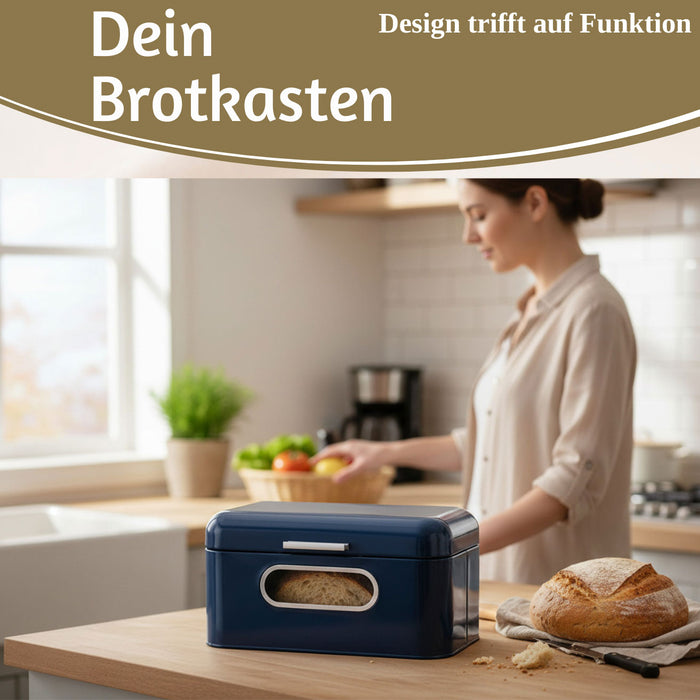 Vintage Brotkasten Blau 30cm Metall mit Deckel Retro Brotbox Aufbewahrungskorb