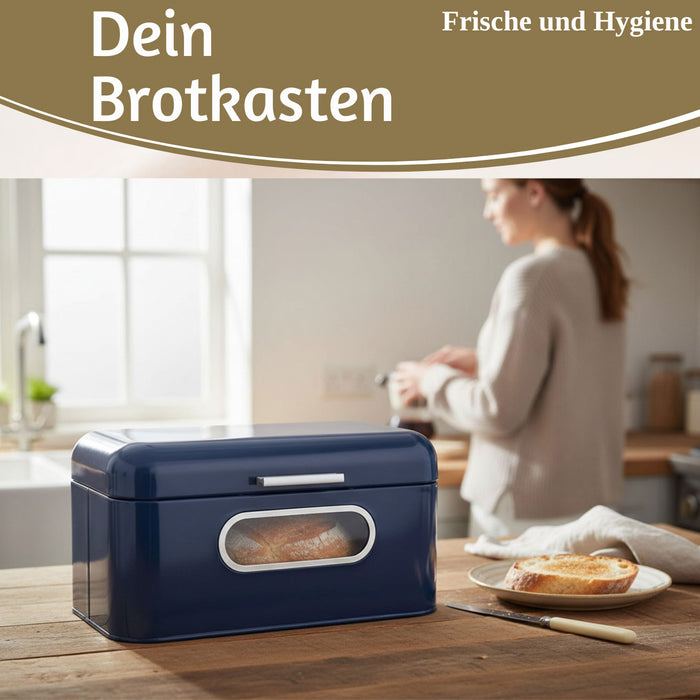 Vintage Brotkasten Blau 30cm Metall mit Deckel Retro Brotbox Aufbewahrungskorb