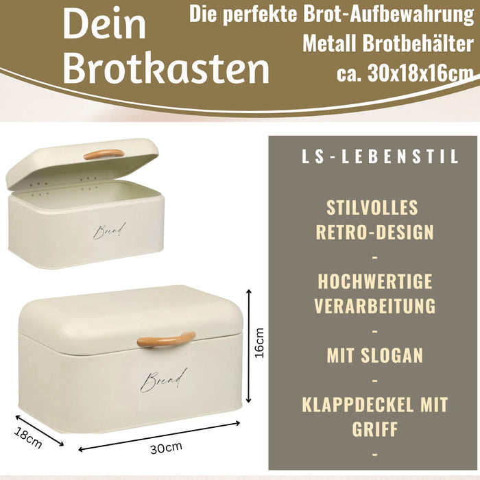 KI-generiertes Bild,Vintage Brotkasten Weiss Slogan Bread 30cm Metall mit Deckel Retro Brotbox Aufbewahrungskorb