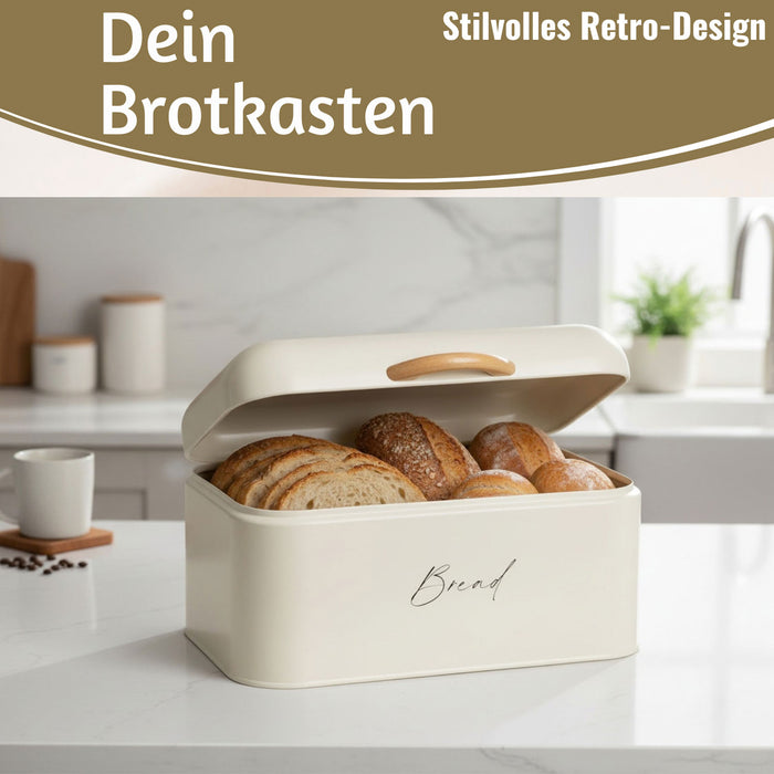 KI-generiertes Bild,Vintage Brotkasten Weiss Slogan Bread 30cm Metall mit Deckel Retro Brotbox Aufbewahrungskorb