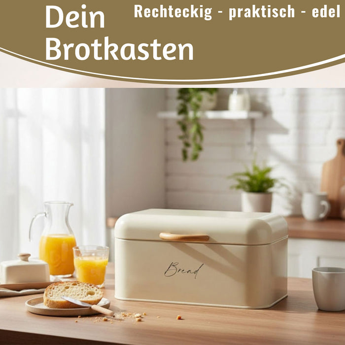 KI-generiertes Bild,Vintage Brotkasten Weiss Slogan Bread 30cm Metall mit Deckel Retro Brotbox Aufbewahrungskorb