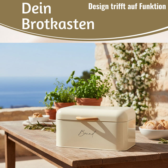 KI-generiertes Bild,Vintage Brotkasten Weiss Slogan Bread 30cm Metall mit Deckel Retro Brotbox Aufbewahrungskorb