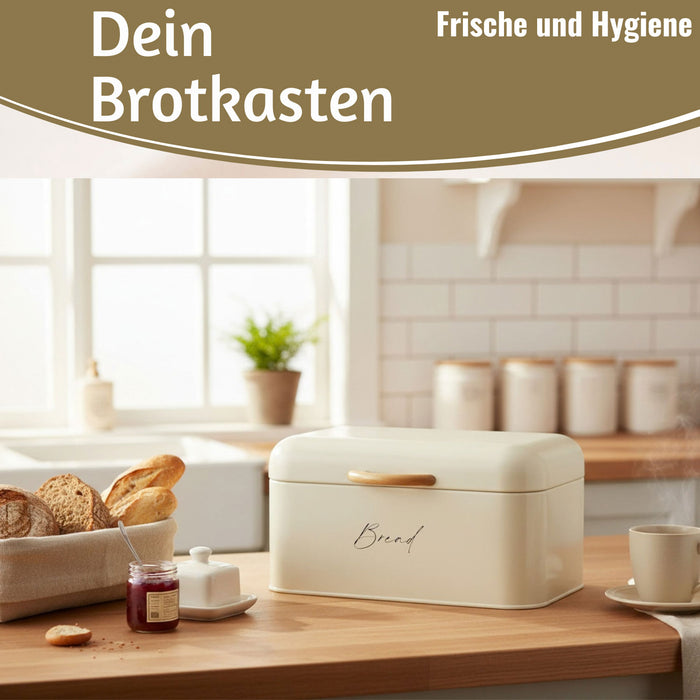 KI-generiertes Bild,Vintage Brotkasten Weiss Slogan Bread 30cm Metall mit Deckel Retro Brotbox Aufbewahrungskorb
