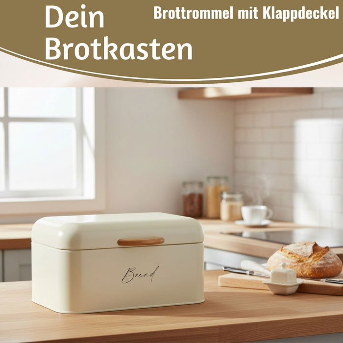 KI-generiertes Bild,Vintage Brotkasten Weiss Slogan Bread 30cm Metall mit Deckel Retro Brotbox Aufbewahrungskorb