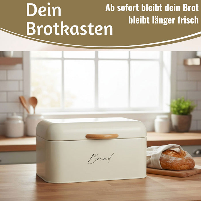 KI-generiertes Bild,Vintage Brotkasten Weiss Slogan Bread 30cm Metall mit Deckel Retro Brotbox Aufbewahrungskorb