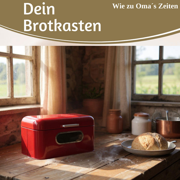 Vintage Brotkasten Rot 30cm Metall mit Deckel Retro Brotbox Aufbewahrungskorb