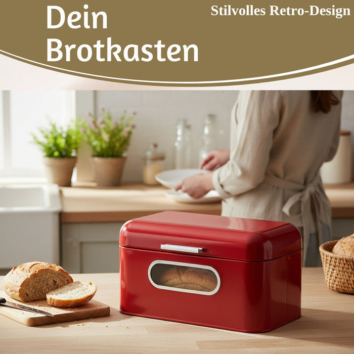 Vintage Brotkasten Rot 30cm Metall mit Deckel Retro Brotbox Aufbewahrungskorb