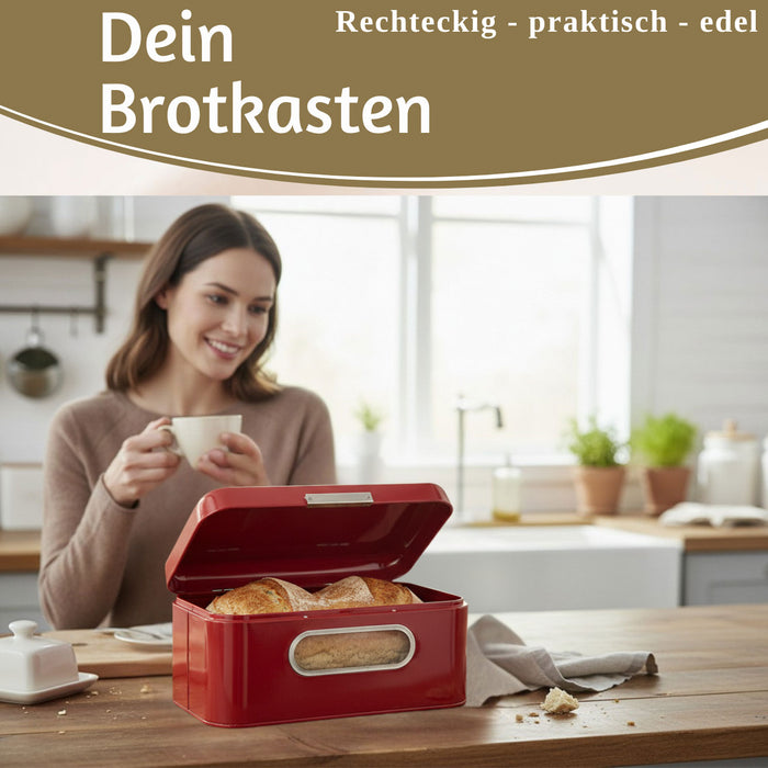 Vintage Brotkasten Rot 30cm Metall mit Deckel Retro Brotbox Aufbewahrungskorb