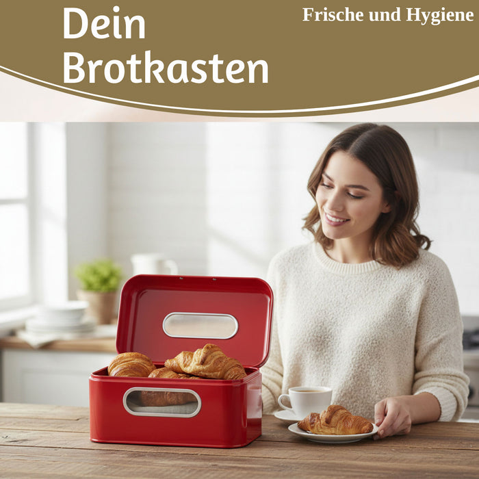 Vintage Brotkasten Rot 30cm Metall mit Deckel Retro Brotbox Aufbewahrungskorb