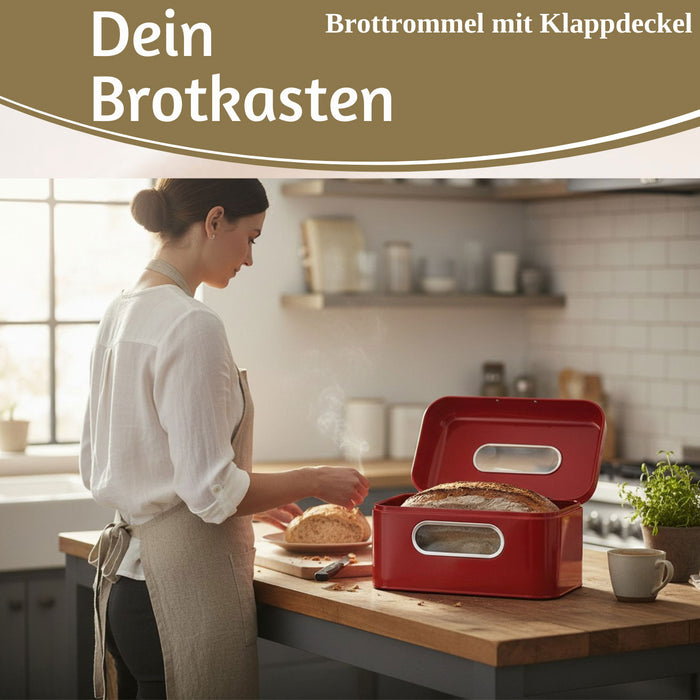 Vintage Brotkasten Rot 30cm Metall mit Deckel Retro Brotbox Aufbewahrungskorb