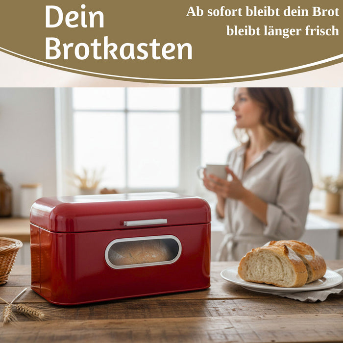 Vintage Brotkasten Rot 30cm Metall mit Deckel Retro Brotbox Aufbewahrungskorb