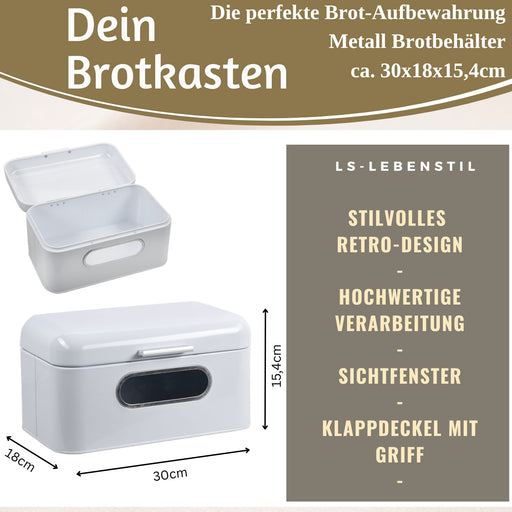 KI-generiertes Bild,Vintage Brotkasten Weiß 30cm Metall mit Deckel Retro Brotbox Aufbewahrungskorb