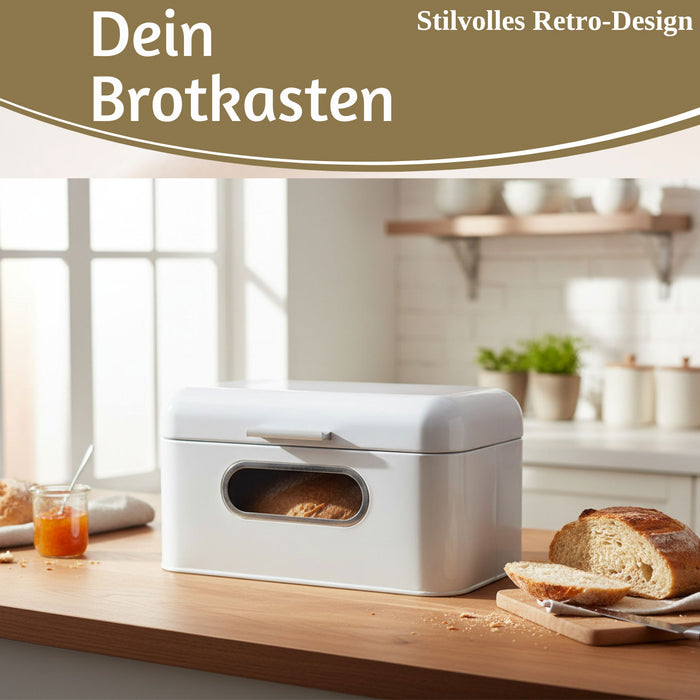 KI-generiertes Bild,Vintage Brotkasten Weiß 30cm Metall mit Deckel Retro Brotbox Aufbewahrungskorb