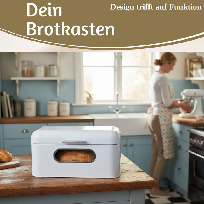 Vintage Brotkasten Weiß 30cm Metall mit Deckel Retro Brotbox Aufbewahrungskorb