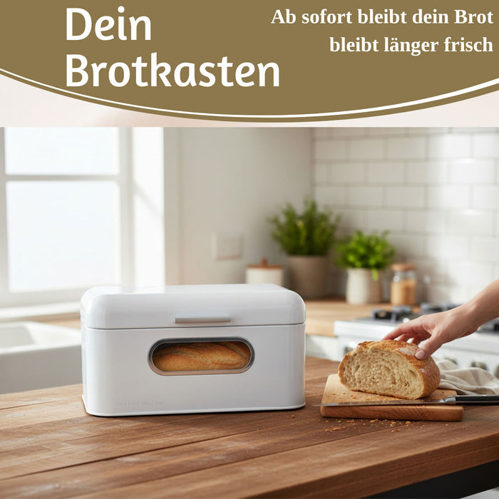 Vintage Brotkasten Weiß 30cm Metall mit Deckel Retro Brotbox Aufbewahrungskorb