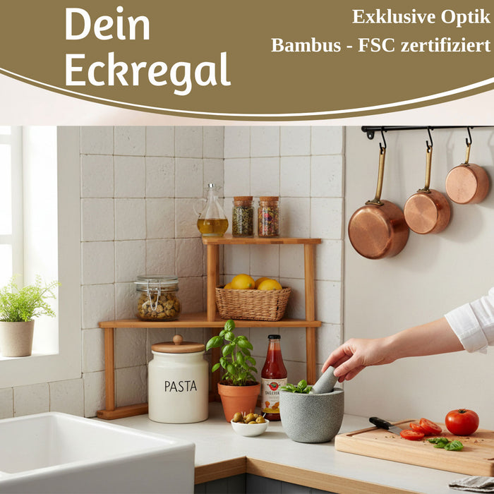 Holz Küchenregal Eckregal 39x52cm stehend Aufbewahrungsregal Gewürzregal