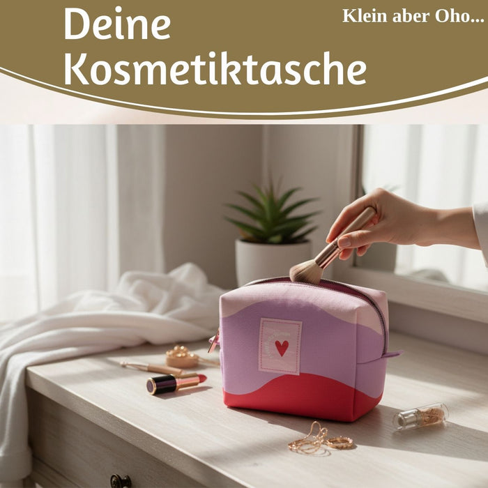 KI-generiertes Bild,Kosmetiktasche Herz 14x11cm kleine Schminktasche Kulturtasche Waschtasche