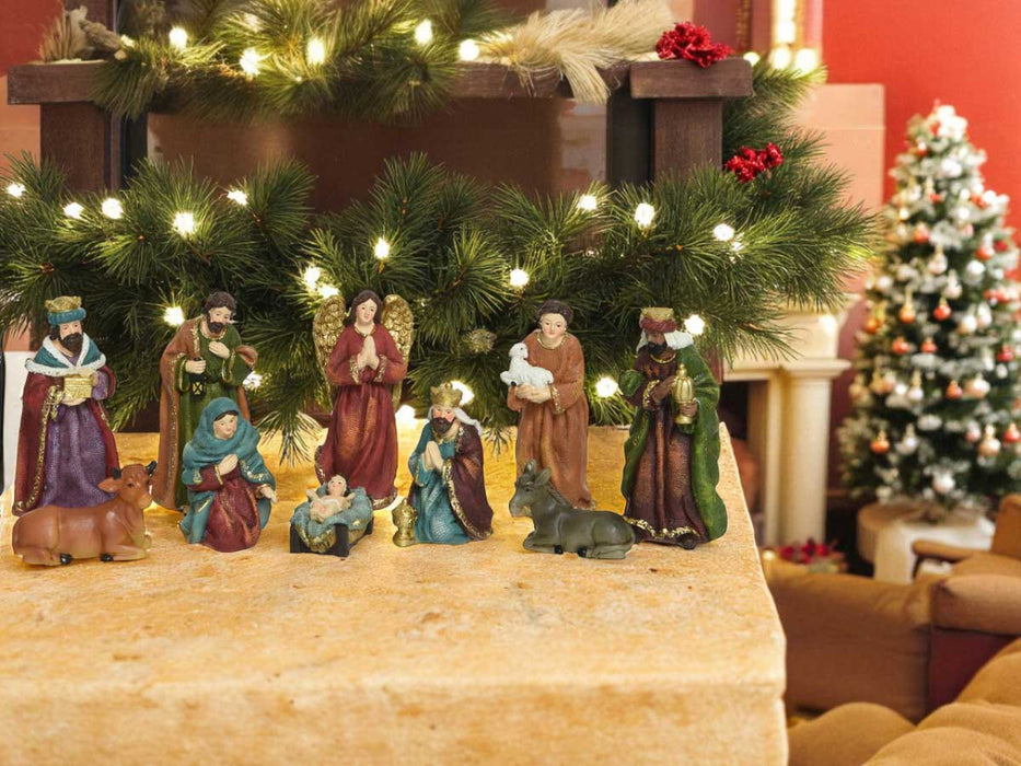 Krippenfiguren Set 10 Figuren 13cm Traditionell Handbemalt Krippe Krippenset Xmas