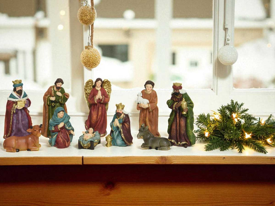 KI-generiertes Bild,Krippenfiguren Set 10 Figuren 13cm Traditionell Handbemalt Krippe Krippenset Xmas