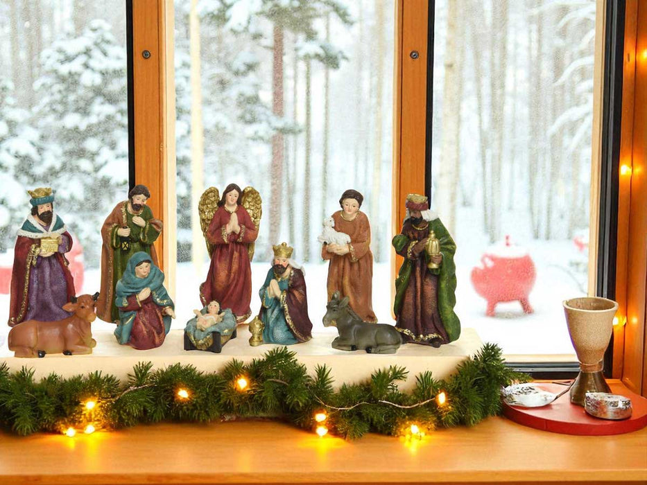 Krippenfiguren Set 10 Figuren 13cm Traditionell Handbemalt Krippe Krippenset Xmas