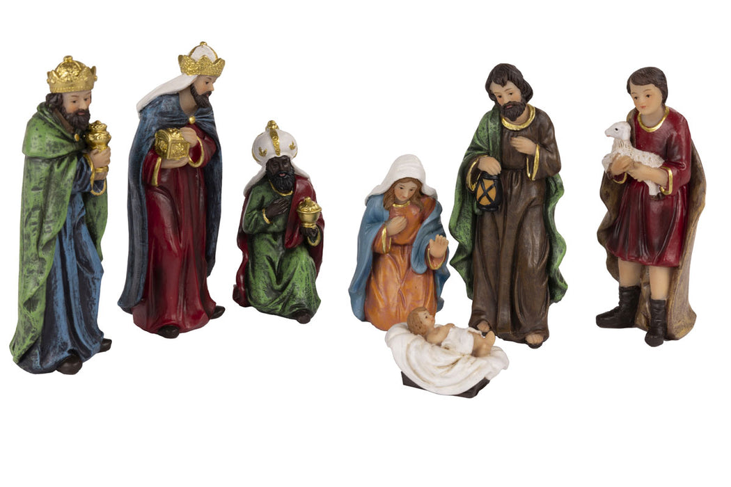KI-generiertes Bild,Krippenfiguren Set 7 Figuren 12cm Traditionell Handbemalt Krippe Krippenset Xmas