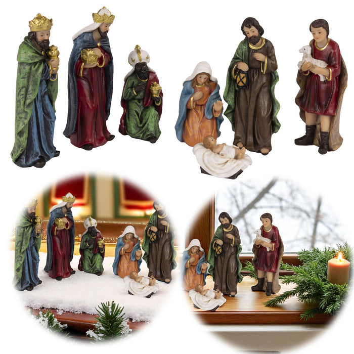 KI-generiertes Bild Krippenfiguren Set 7 Figuren 12cm Traditionell Handbemalt Krippe Krippenset Xmas