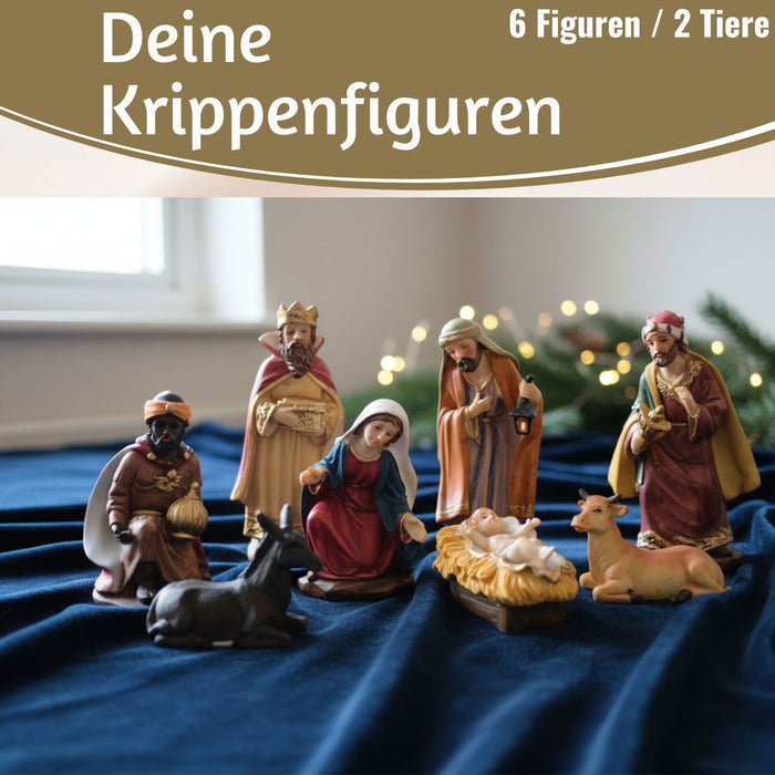 KI-generiertes Bild,Krippenfiguren Set 8 Figuren 11cm Traditionell Handbemalt Krippe Krippenset Xmas