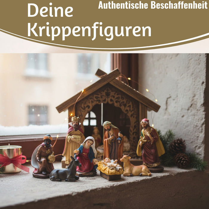 KI-generiertes Bild,Krippenfiguren Set 8 Figuren 11cm Traditionell Handbemalt Krippe Krippenset Xmas