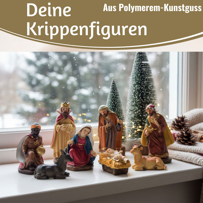KI-generiertes Bild,Krippenfiguren Set 8 Figuren 11cm Traditionell Handbemalt Krippe Krippenset Xmas