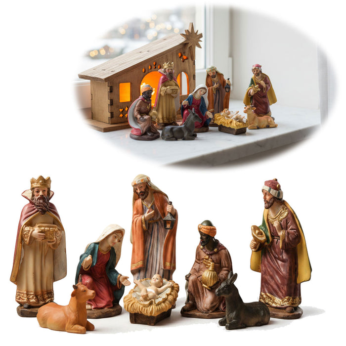 KI-generiertes Bild Krippenfiguren Set 8 Figuren 11cm Traditionell Handbemalt Krippe Krippenset Xmas