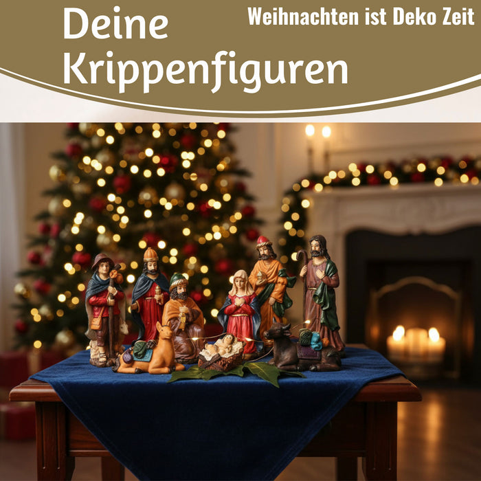 KI-generiertes Bild,XL Krippenfiguren Set 9 Figuren 15cm Traditionell Handbemalt Krippe Krippenset
