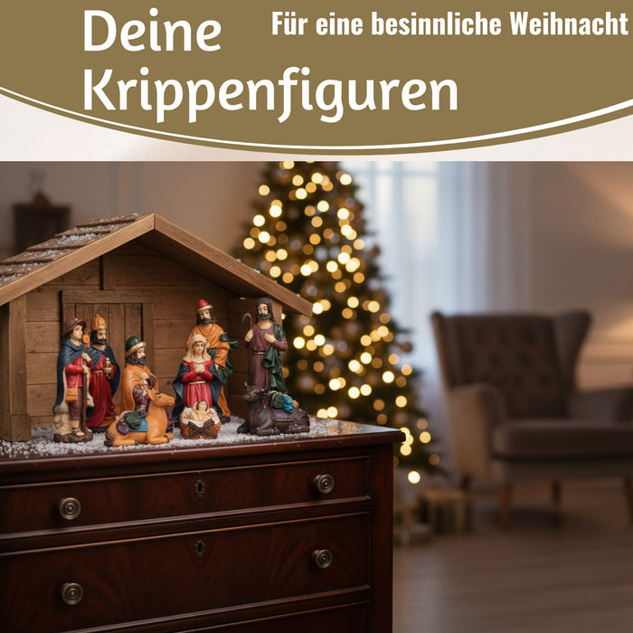 KI-generiertes Bild,XL Krippenfiguren Set 9 Figuren 15cm Traditionell Handbemalt Krippe Krippenset