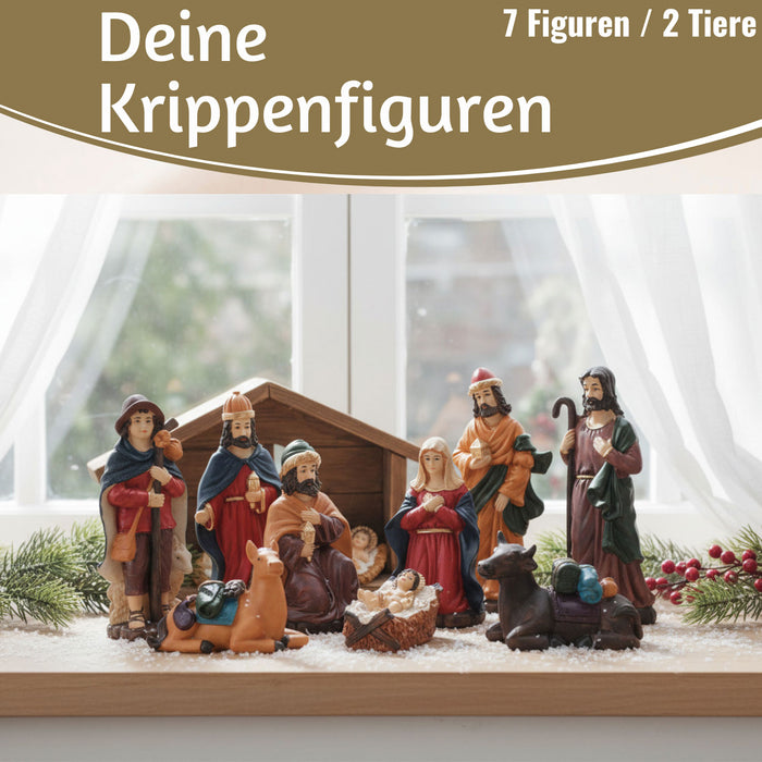 KI-generiertes Bild,XL Krippenfiguren Set 9 Figuren 15cm Traditionell Handbemalt Krippe Krippenset