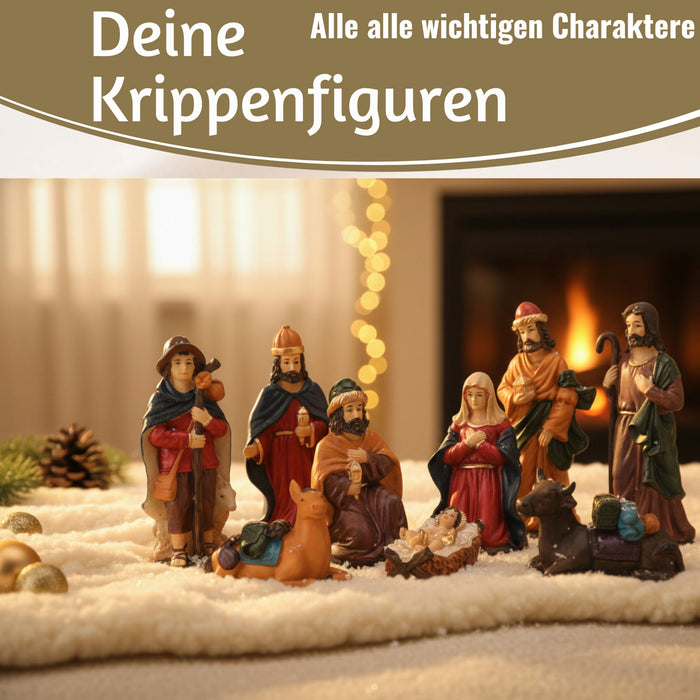 KI-generiertes Bild,XL Krippenfiguren Set 9 Figuren 15cm Traditionell Handbemalt Krippe Krippenset