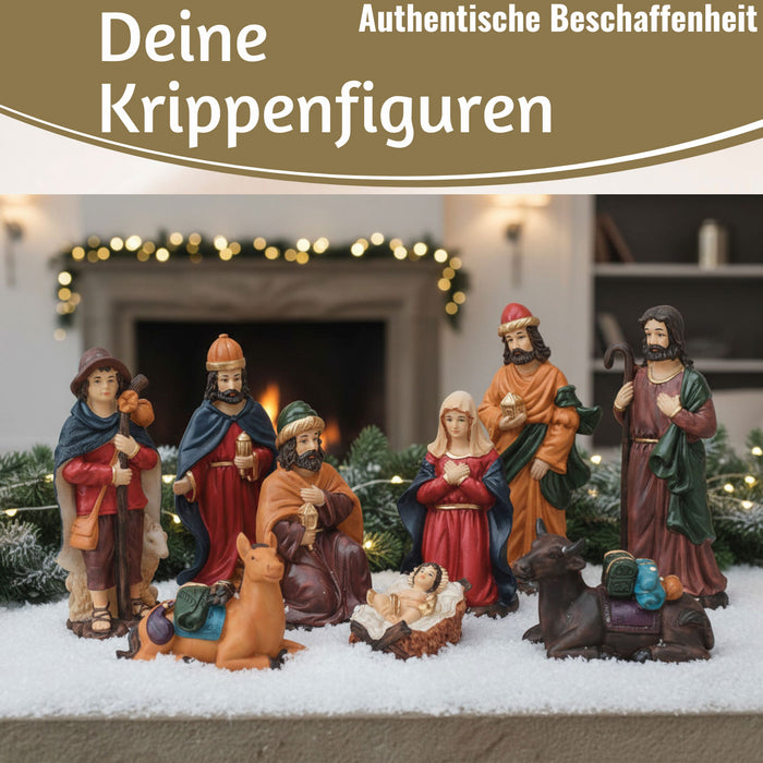 KI-generiertes Bild,XL Krippenfiguren Set 9 Figuren 15cm Traditionell Handbemalt Krippe Krippenset