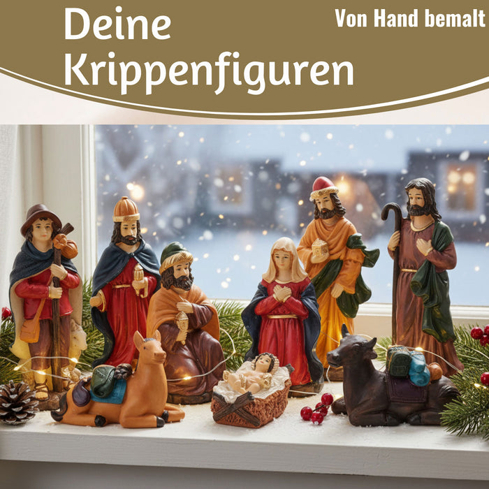 KI-generiertes Bild,XL Krippenfiguren Set 9 Figuren 15cm Traditionell Handbemalt Krippe Krippenset