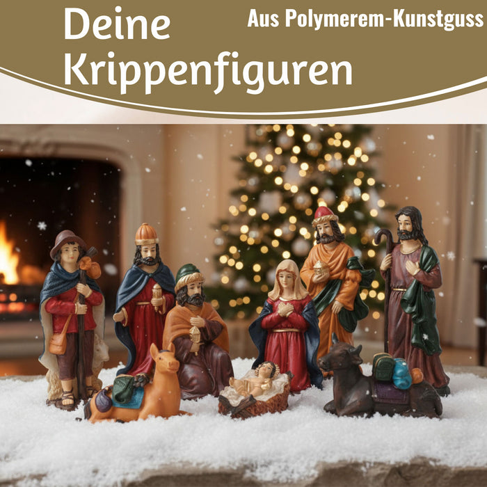 KI-generiertes Bild,XL Krippenfiguren Set 9 Figuren 15cm Traditionell Handbemalt Krippe Krippenset