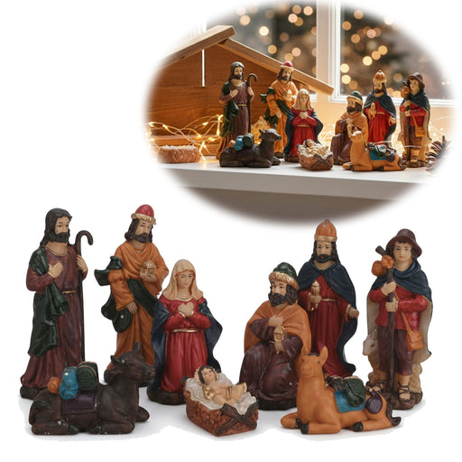 KI-generiertes Bild XL Krippenfiguren Set 9 Figuren 15cm Traditionell Handbemalt Krippe Krippenset