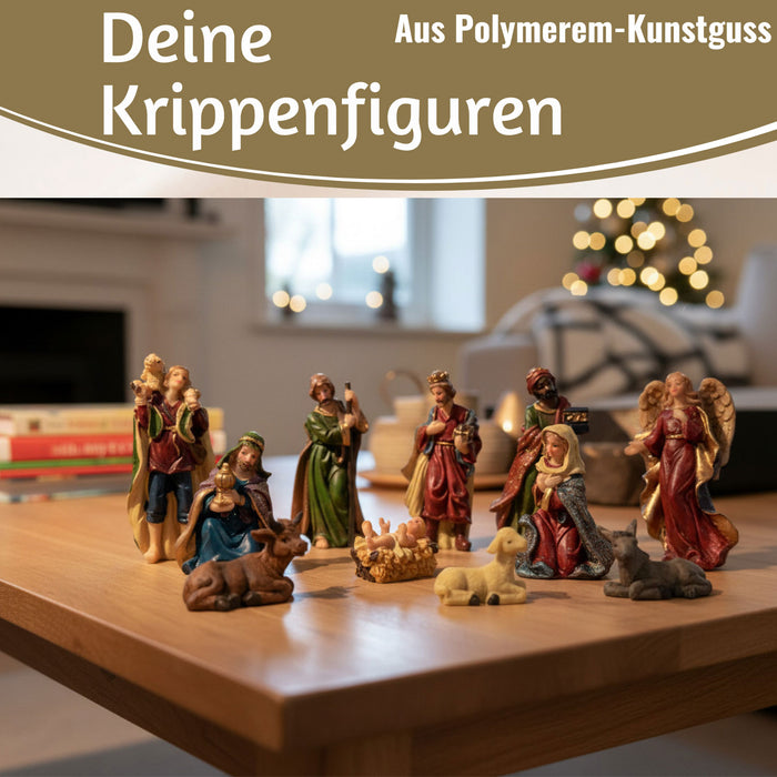 KI-generiertes Bild,Krippenfiguren Set 11 Figuren 9cm Traditionell Handbemalt Krippe Krippenset Xmas
