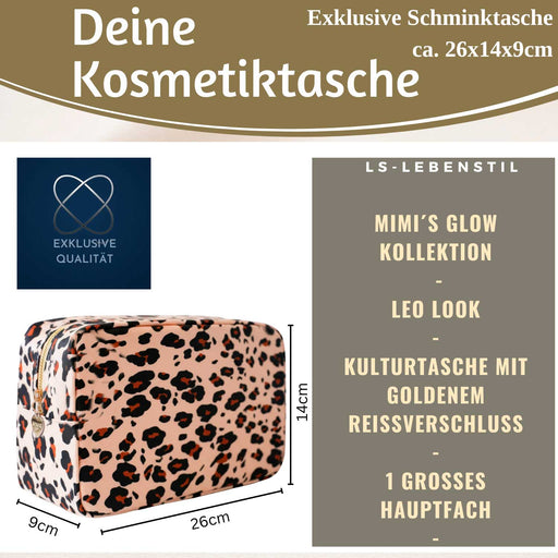 KI-generiertes Bild,Mimi's Glow Kulturtasche Romy 26x14cm Leo Beige Schminktasche Kosmetiktasche