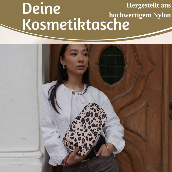 Mimi's Glow Kulturtasche Romy 26x14cm Leo Beige Schminktasche Kosmetiktasche