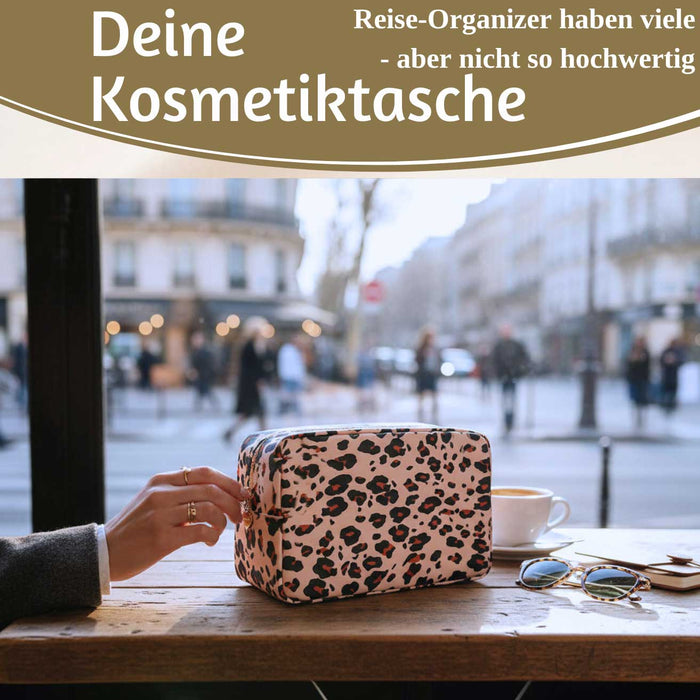 Mimi's Glow Kulturtasche Romy 26x14cm Leo Beige Schminktasche Kosmetiktasche