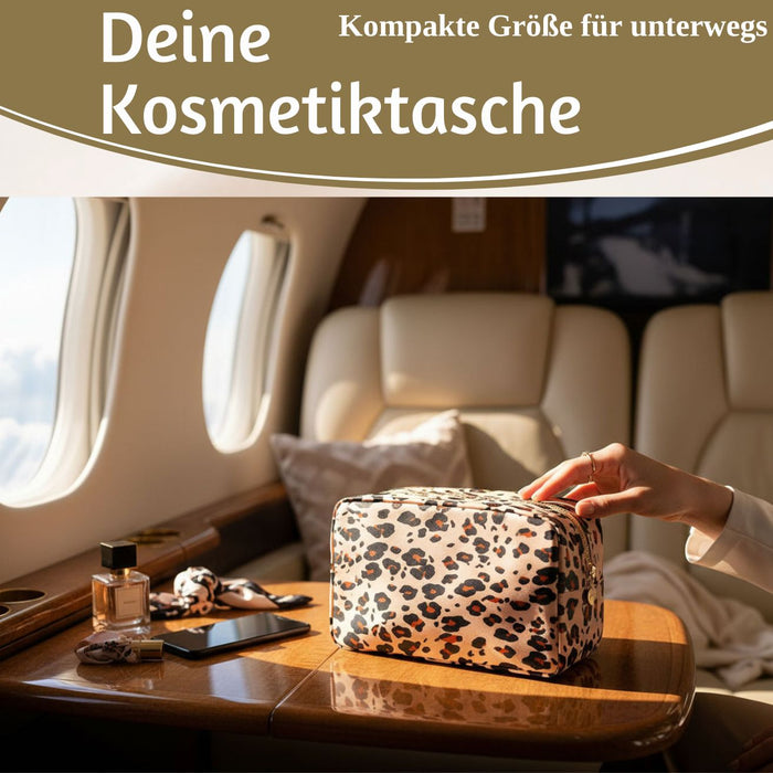 KI-generiertes Bild,Mimi's Glow Kulturtasche Romy 26x14cm Leo Beige Schminktasche Kosmetiktasche