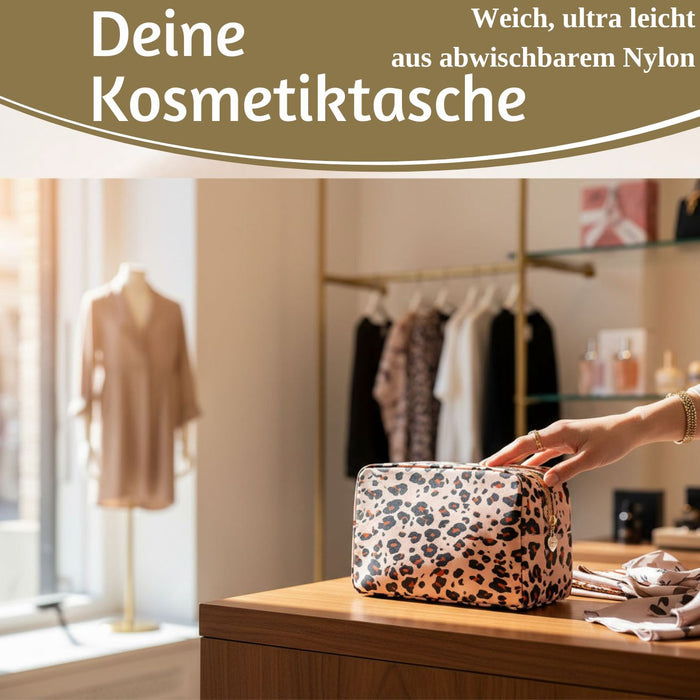 Mimi's Glow Kulturtasche Romy 26x14cm Leo Beige Schminktasche Kosmetiktasche